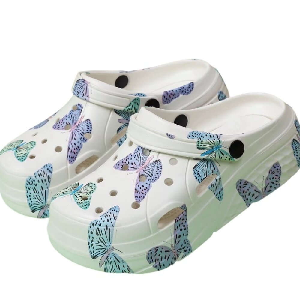 Clogs Woman Butterfly 2 inch platform EVA material NEW - Picture 6 of 6